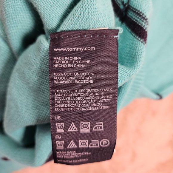 NWT Tommy Hilfiger Golf Style Sweater V-Neck Blue Black Stripes Men's Size L - Picture 8 of 10